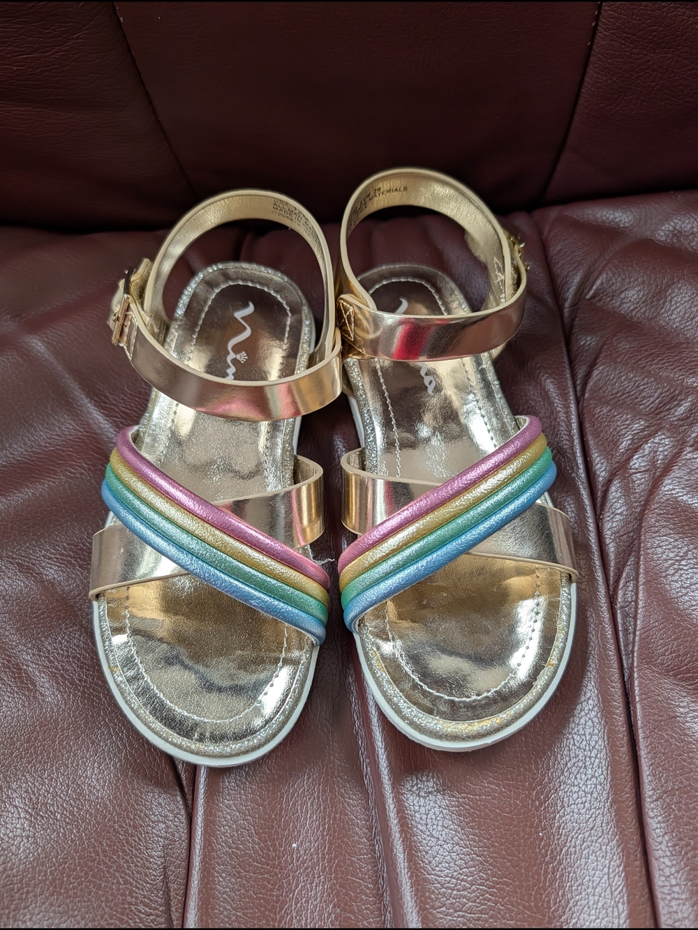 Nina Girls Gold Sandals with Pink, Purple, Green & Blue Straps